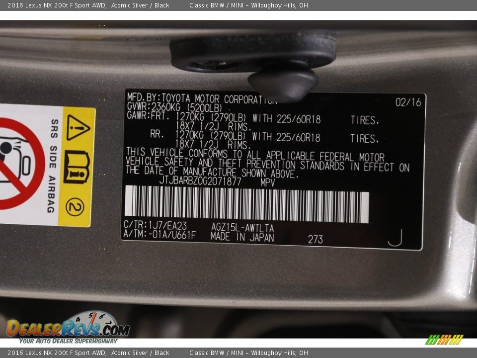 2016 Lexus NX 200t F Sport AWD Atomic Silver / Black Photo #23
