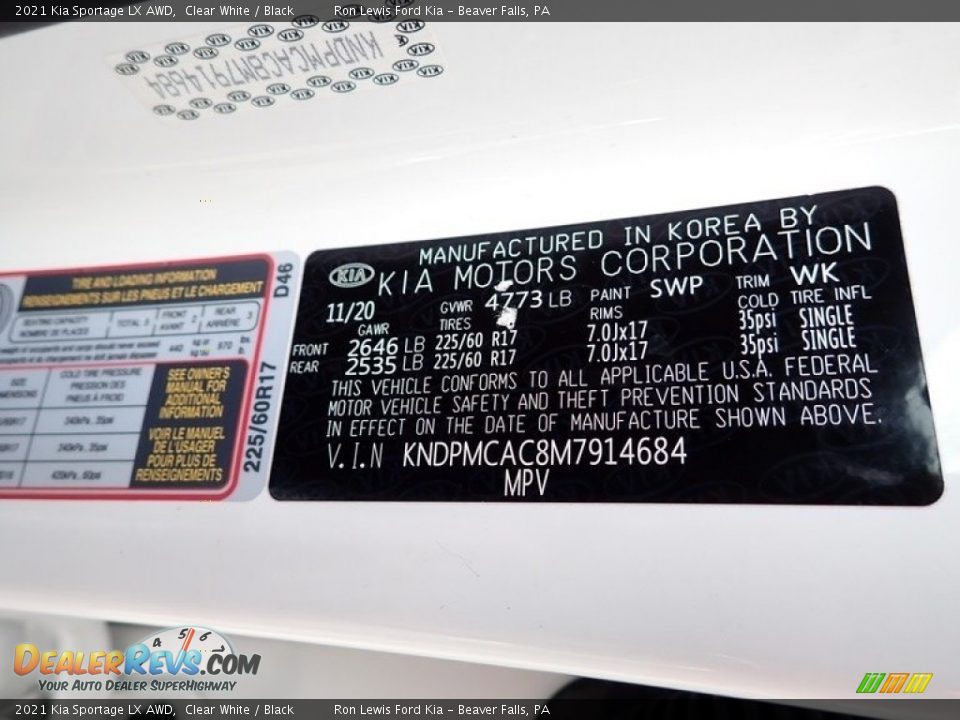 2021 Kia Sportage LX AWD Clear White / Black Photo #20