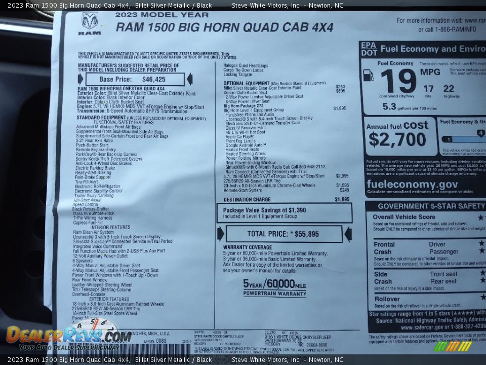 2023 Ram 1500 Big Horn Quad Cab 4x4 Window Sticker Photo #30