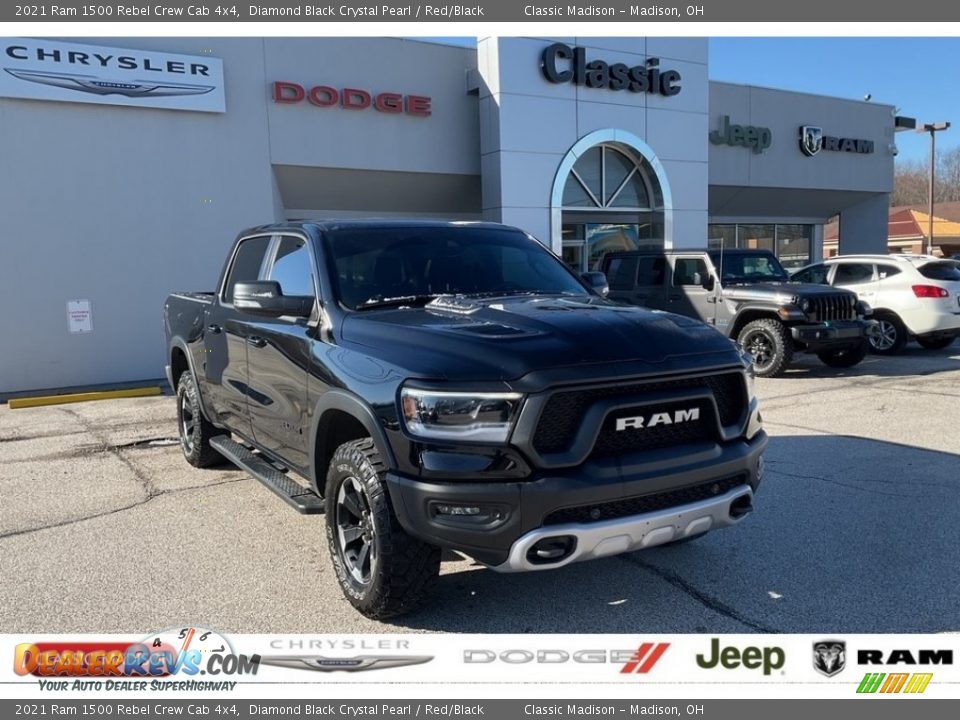 2021 Ram 1500 Rebel Crew Cab 4x4 Diamond Black Crystal Pearl / Red/Black Photo #1