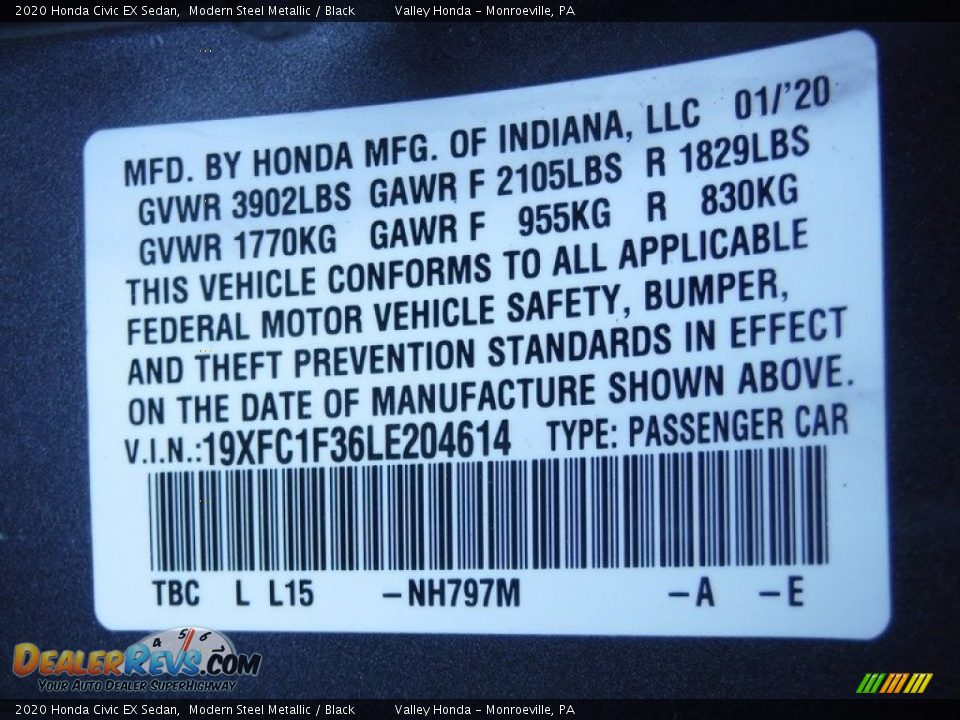 2020 Honda Civic EX Sedan Modern Steel Metallic / Black Photo #31