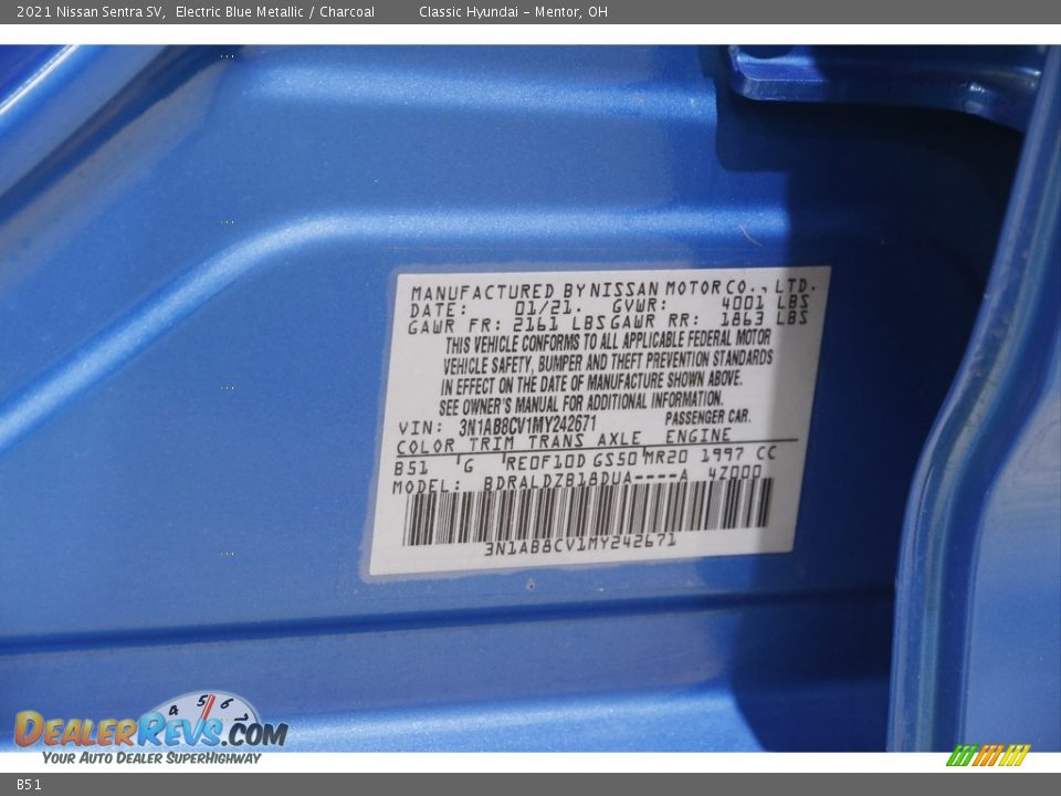 Nissan Color Code B51 Electric Blue Metallic