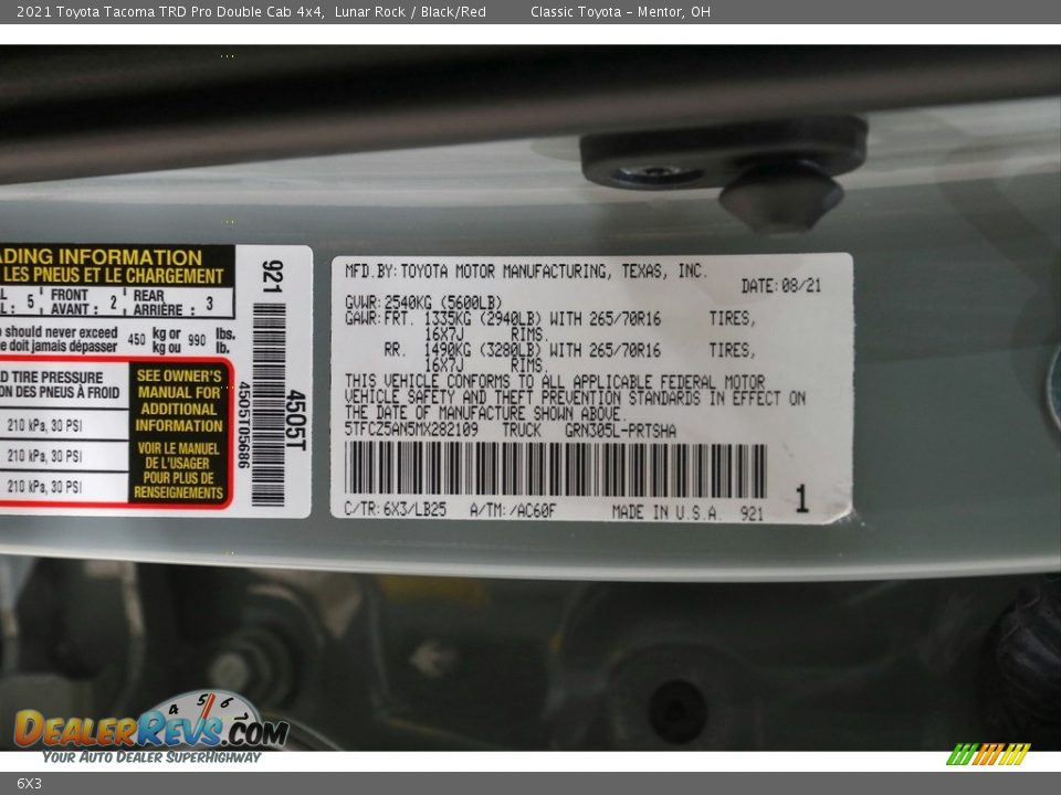 Toyota Color Code 6X3 Lunar Rock