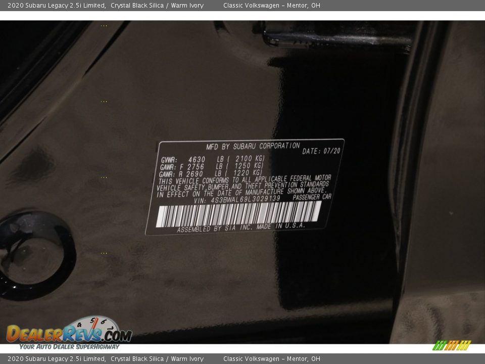 2020 Subaru Legacy 2.5i Limited Crystal Black Silica / Warm Ivory Photo #22