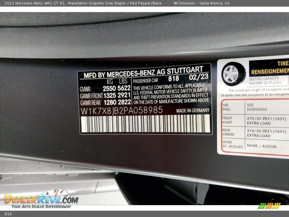 Mercedes-Benz Color Code 818 Manufaktur Graphite Gray Magno