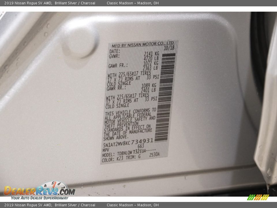 2019 Nissan Rogue SV AWD Brilliant Silver / Charcoal Photo #22