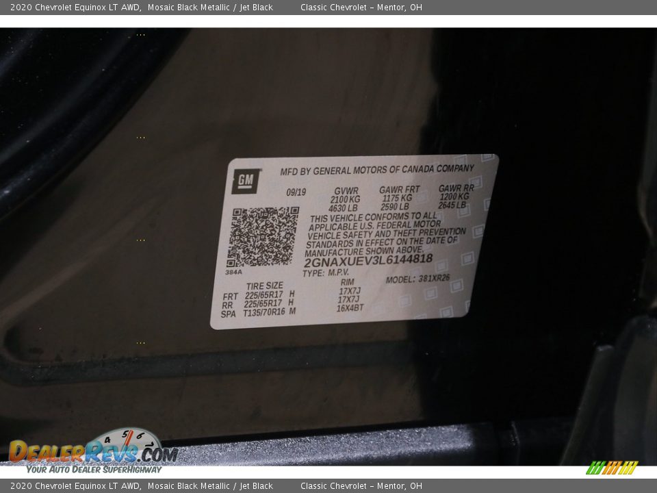 2020 Chevrolet Equinox LT AWD Mosaic Black Metallic / Jet Black Photo #22