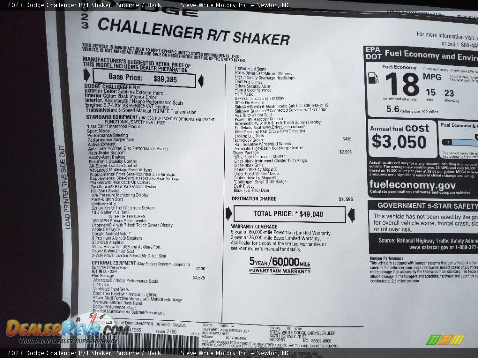 2023 Dodge Challenger R/T Shaker Window Sticker Photo #27
