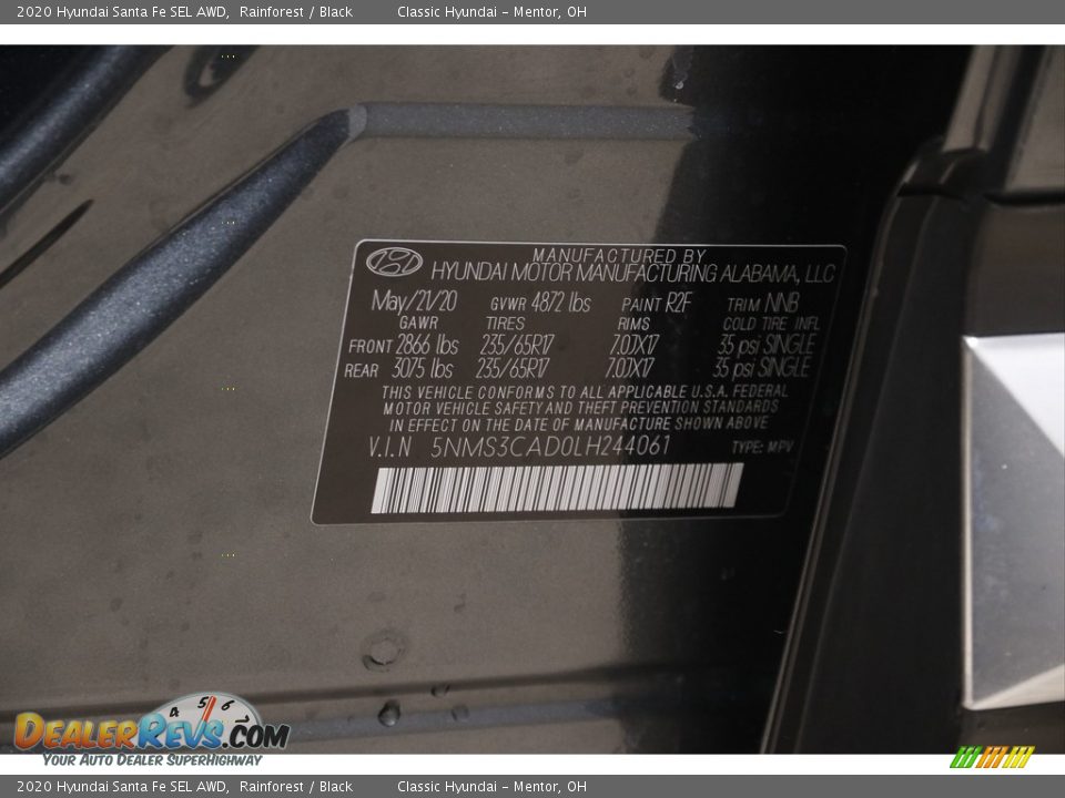 2020 Hyundai Santa Fe SEL AWD Rainforest / Black Photo #20