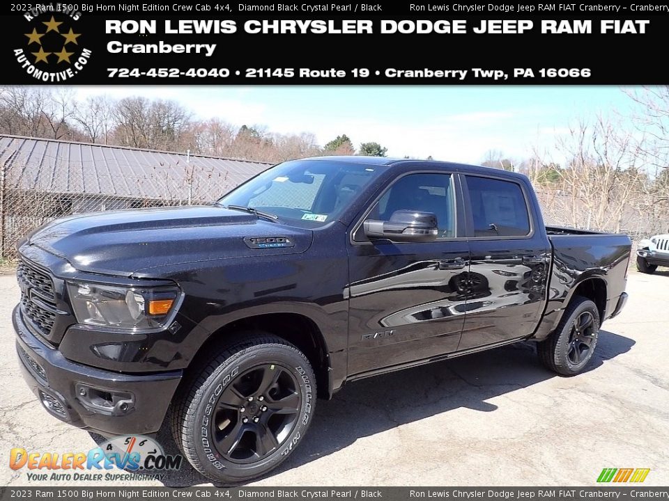 2023 Ram 1500 Big Horn Night Edition Crew Cab 4x4 Diamond Black Crystal Pearl / Black Photo #1