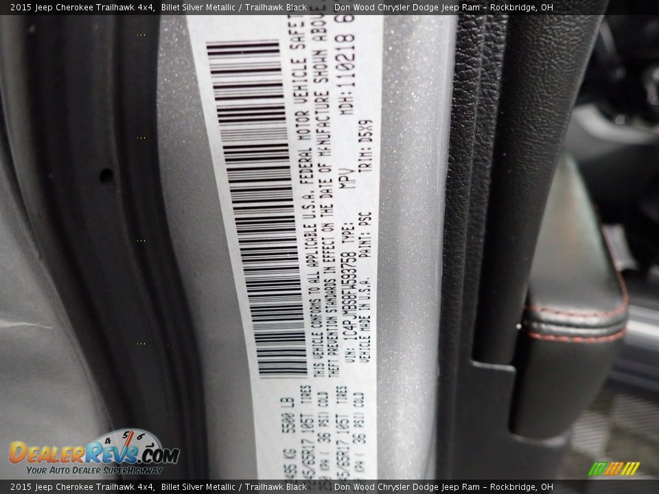 2015 Jeep Cherokee Trailhawk 4x4 Billet Silver Metallic / Trailhawk Black Photo #32