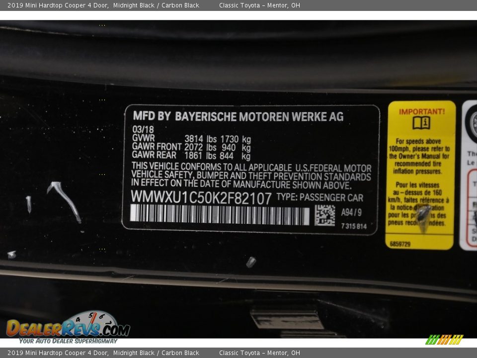 2019 Mini Hardtop Cooper 4 Door Midnight Black / Carbon Black Photo #21