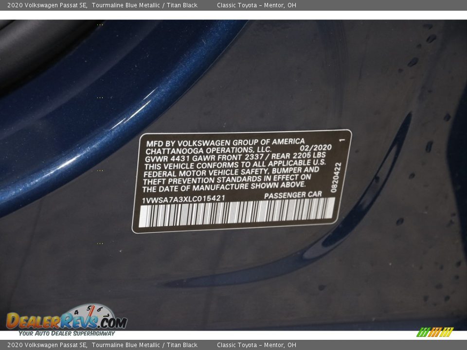 2020 Volkswagen Passat SE Tourmaline Blue Metallic / Titan Black Photo #20