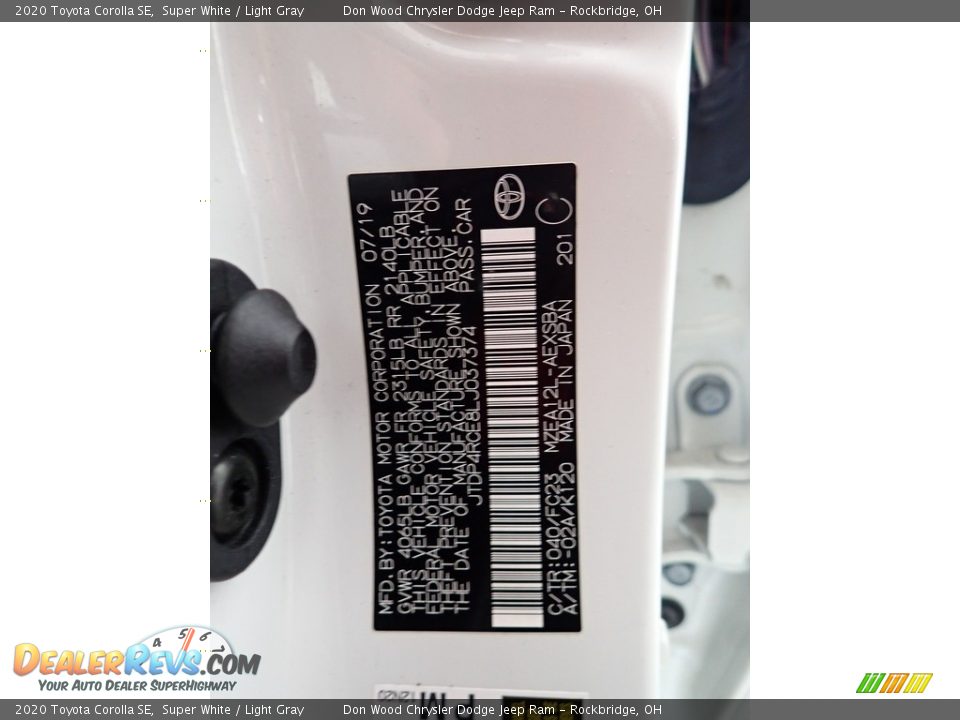 2020 Toyota Corolla SE Super White / Light Gray Photo #31