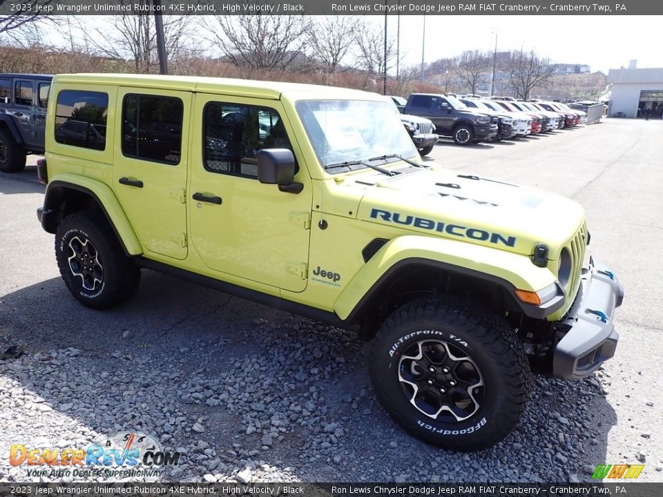 Front 3/4 View of 2023 Jeep Wrangler Unlimited Rubicon 4XE Hybrid Photo #7