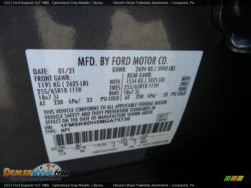 2021 Ford Explorer XLT 4WD Carbonized Gray Metallic / Ebony Photo #28