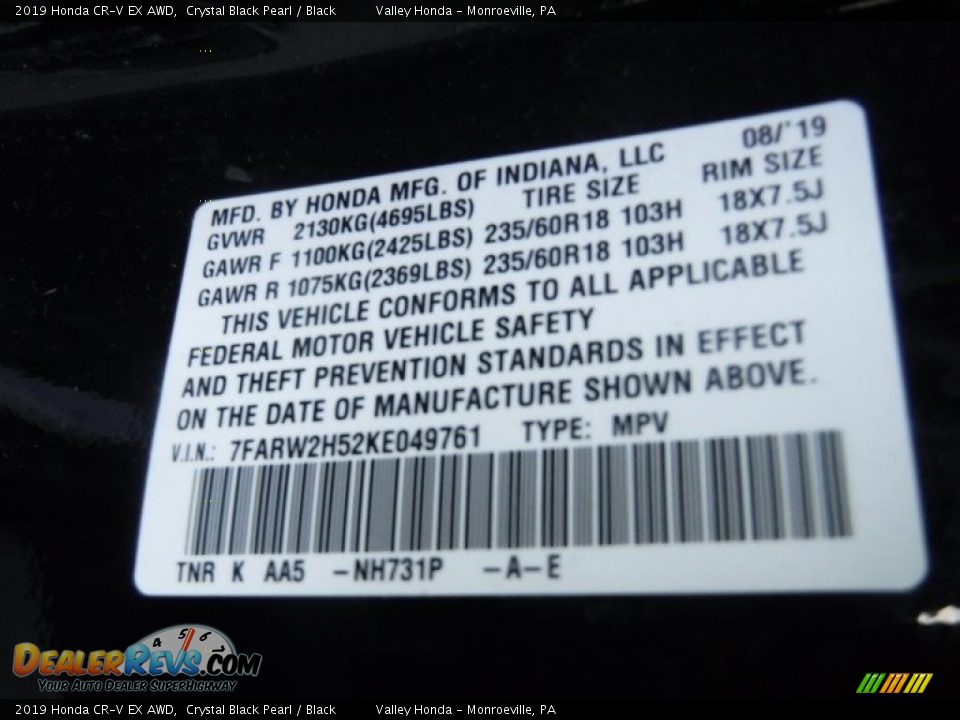 2019 Honda CR-V EX AWD Crystal Black Pearl / Black Photo #26