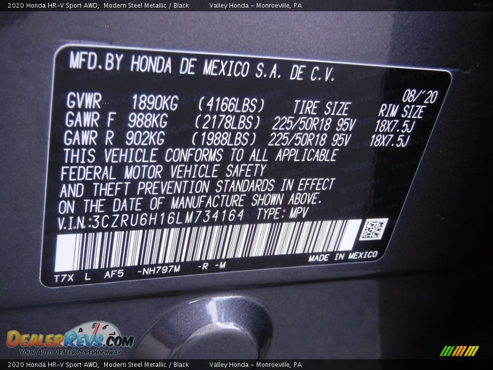2020 Honda HR-V Sport AWD Modern Steel Metallic / Black Photo #32