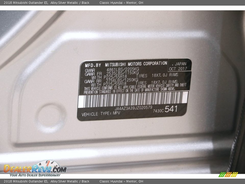 2018 Mitsubishi Outlander ES Alloy Silver Metallic / Black Photo #21