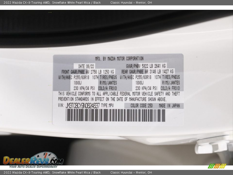 2022 Mazda CX-9 Touring AWD Snowflake White Pearl Mica / Black Photo #23