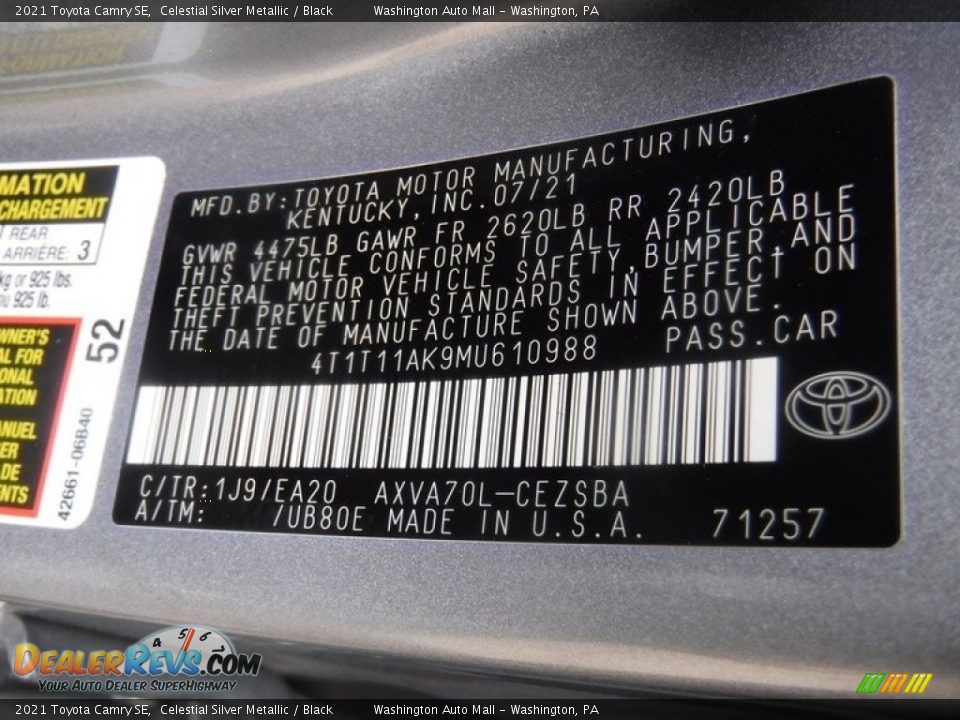 2021 Toyota Camry SE Celestial Silver Metallic / Black Photo #34
