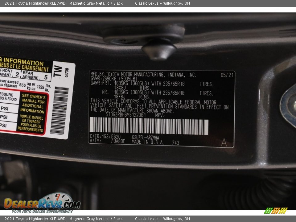2021 Toyota Highlander XLE AWD Magnetic Gray Metallic / Black Photo #22