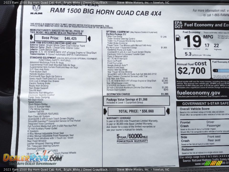 2023 Ram 1500 Big Horn Quad Cab 4x4 Window Sticker Photo #26