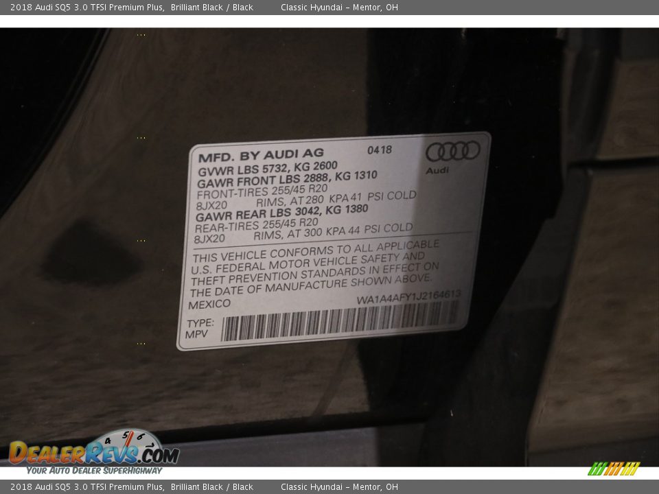 2018 Audi SQ5 3.0 TFSI Premium Plus Brilliant Black / Black Photo #24