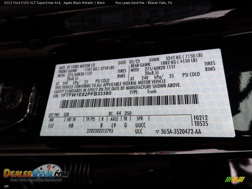 Ford Color Code UM Agate Black Metallic