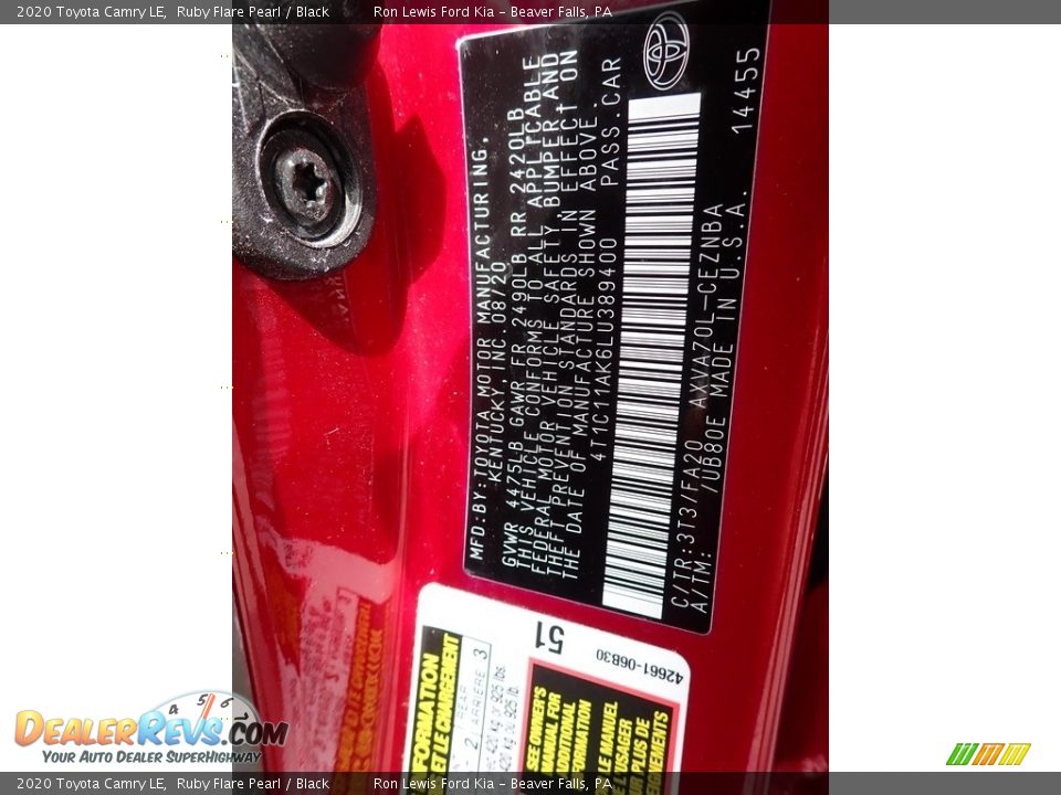 2020 Toyota Camry LE Ruby Flare Pearl / Black Photo #20