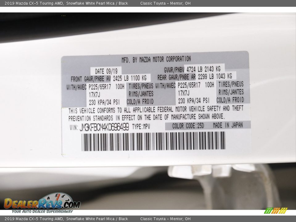 2019 Mazda CX-5 Touring AWD Snowflake White Pearl Mica / Black Photo #21