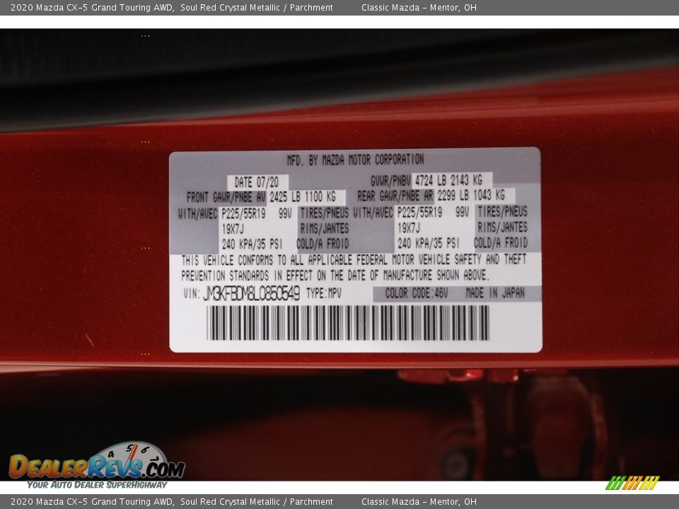 2020 Mazda CX-5 Grand Touring AWD Soul Red Crystal Metallic / Parchment Photo #22