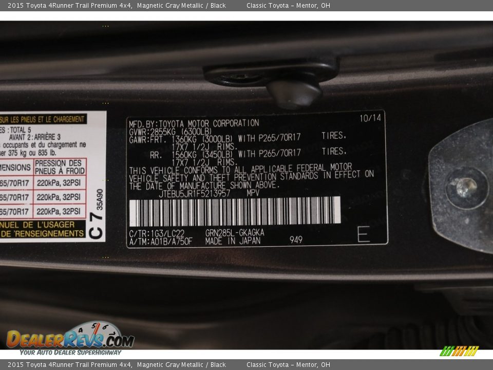 2015 Toyota 4Runner Trail Premium 4x4 Magnetic Gray Metallic / Black Photo #23