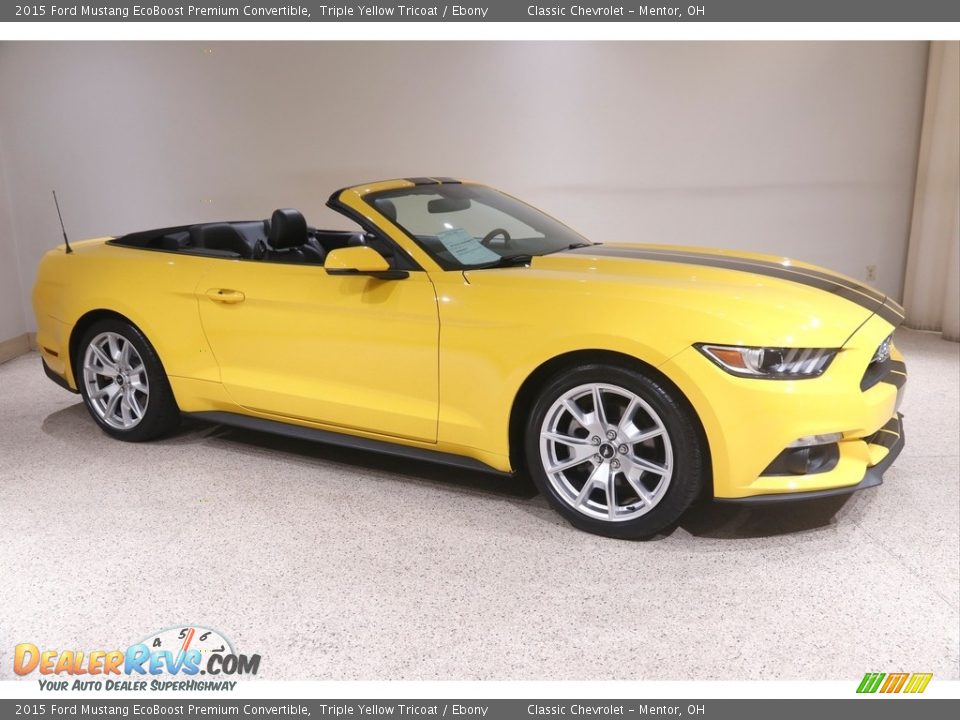 2015 Ford Mustang EcoBoost Premium Convertible Triple Yellow Tricoat / Ebony Photo #1