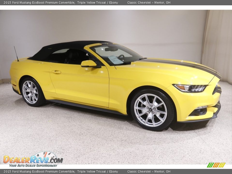 2015 Ford Mustang EcoBoost Premium Convertible Triple Yellow Tricoat / Ebony Photo #2
