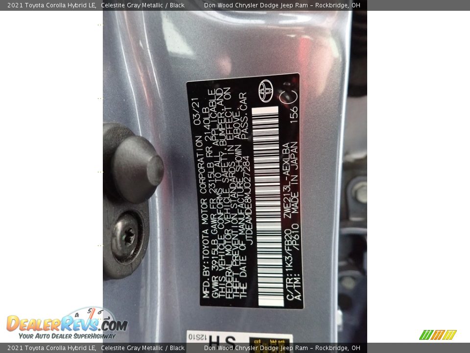 2021 Toyota Corolla Hybrid LE Celestite Gray Metallic / Black Photo #32