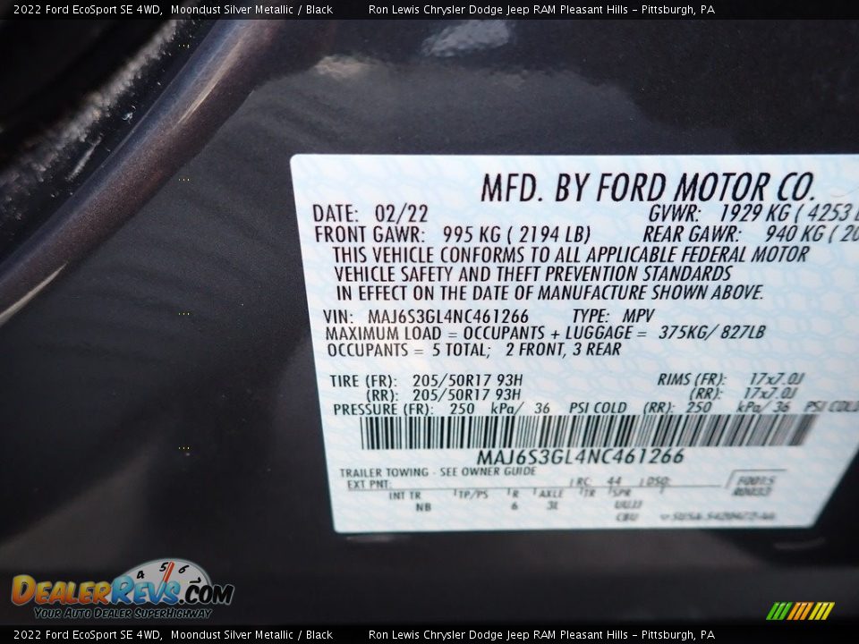 2022 Ford EcoSport SE 4WD Moondust Silver Metallic / Black Photo #15