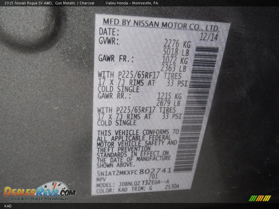 Nissan Color Code KAD Gun Metallic