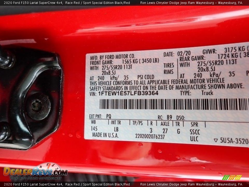 2020 Ford F150 Lariat SuperCrew 4x4 Race Red / Sport Special Edition Black/Red Photo #15