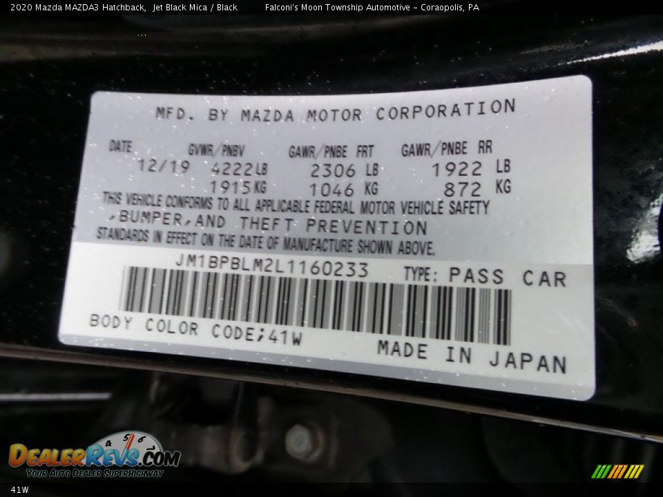 Mazda Color Code 41W Jet Black Mica