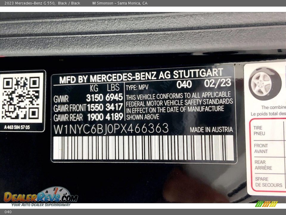 Mercedes-Benz Color Code 040 Black