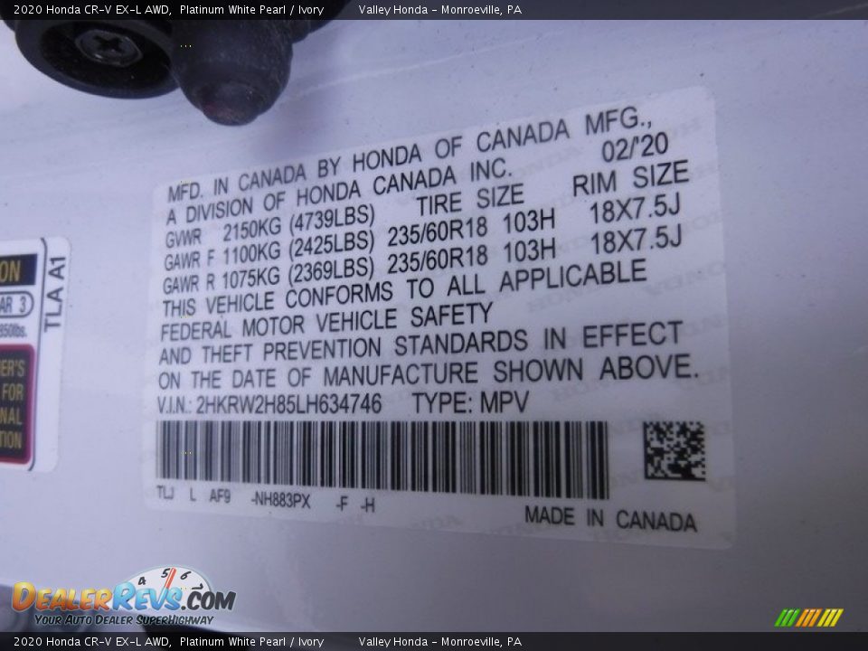 2020 Honda CR-V EX-L AWD Platinum White Pearl / Ivory Photo #32