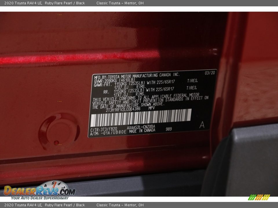 2020 Toyota RAV4 LE Ruby Flare Pearl / Black Photo #20