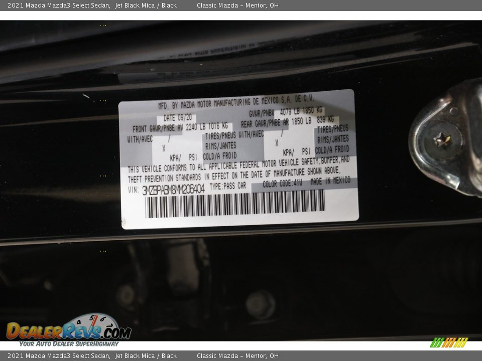2021 Mazda Mazda3 Select Sedan Jet Black Mica / Black Photo #20