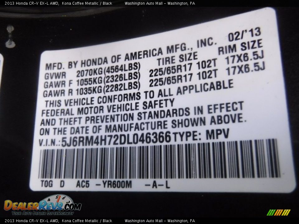2013 Honda CR-V EX-L AWD Kona Coffee Metallic / Black Photo #29