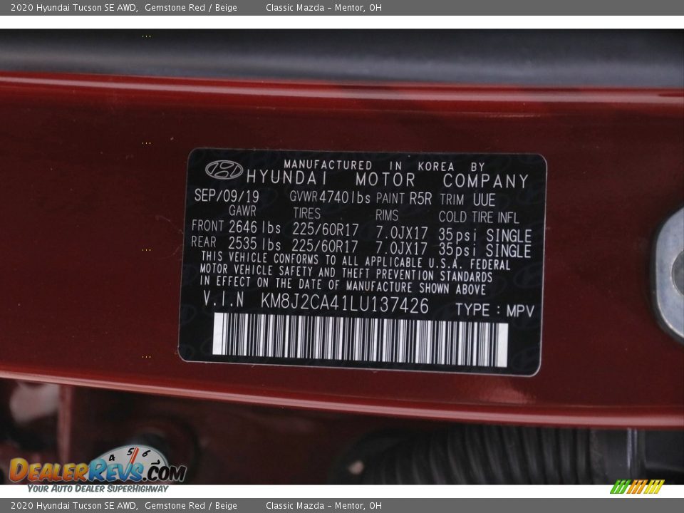 2020 Hyundai Tucson SE AWD Gemstone Red / Beige Photo #20