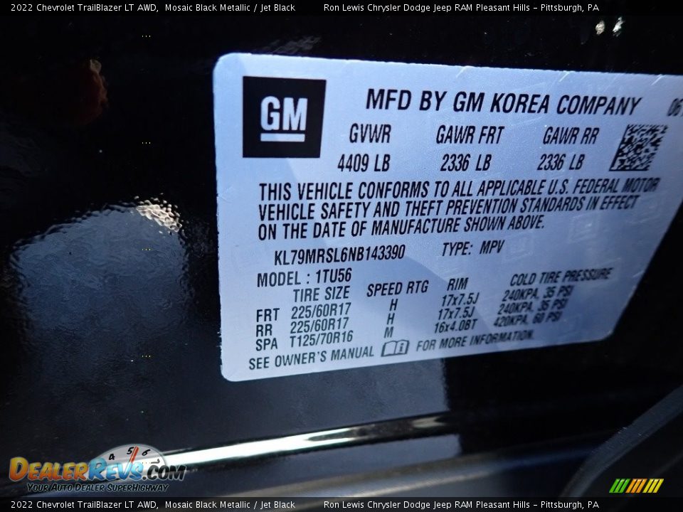 2022 Chevrolet TrailBlazer LT AWD Mosaic Black Metallic / Jet Black Photo #15