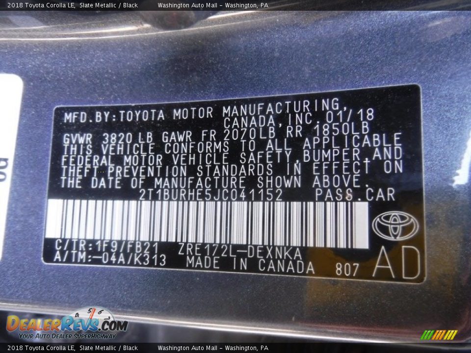 2018 Toyota Corolla LE Slate Metallic / Black Photo #26