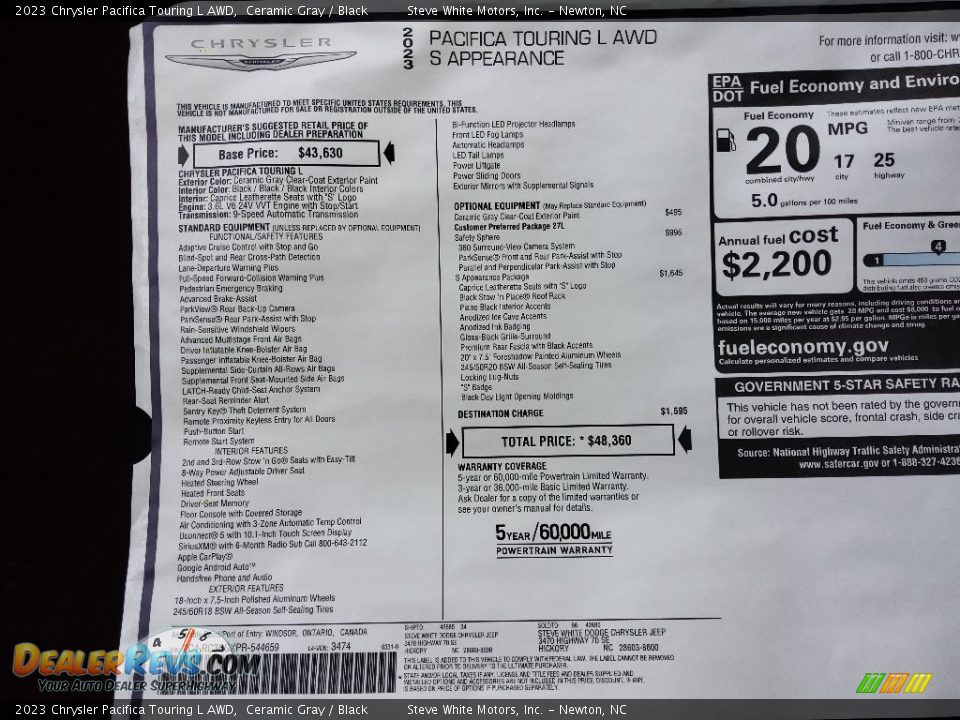 2023 Chrysler Pacifica Touring L AWD Window Sticker Photo #30