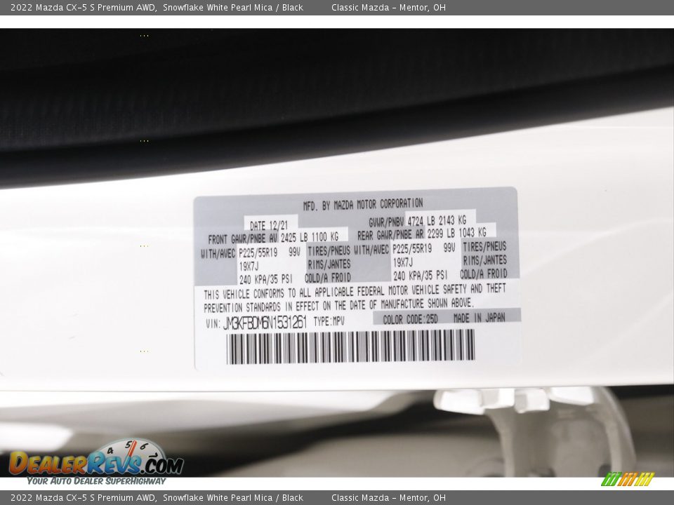 2022 Mazda CX-5 S Premium AWD Snowflake White Pearl Mica / Black Photo #21
